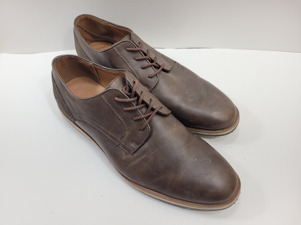 GUESS Upwood Oxford Dress Shoes Mens Size 12 Brown Faux Leather Low Top Lace Up